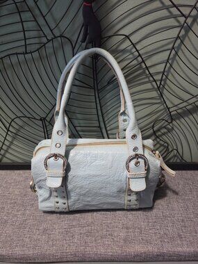 Regina | Genuine Leather Crinkled Blue Rhinestones Silver Hardware Y2K Handbag